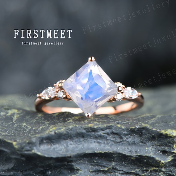 Princess cut moonstone engagement ring deals