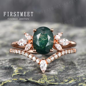 Green Moss Agate Ring Oval Moss Agate Engagement Ring Moss Agate Jewelry Unique Gemstone Ring Leaf Moss Agate Ring Promise Ring For Women