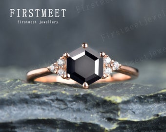 激レア　ヴィンテージ 14k アールデコ　シグネットエナメルリング アールデコ オニキス エンゲージリング ヴィンテージ ヘキサゴンカット