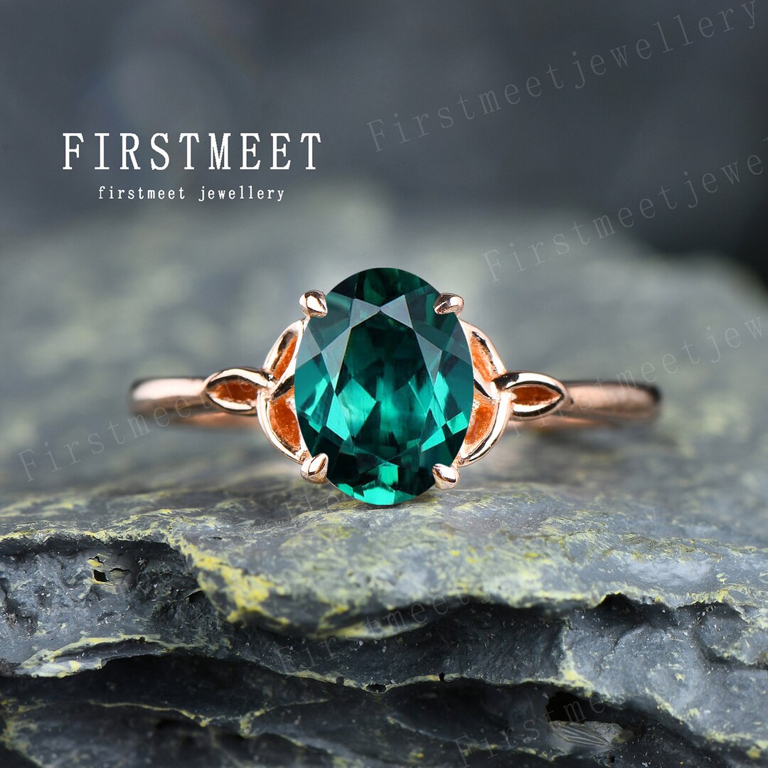 Oval Solitaire Emerald Engagement Ring Celtic Knot Ring Unique Emerald 