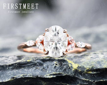 Moissanit Verlobungsring Solitär ovaler Moissanit Verlobungsring in massivem Gold Sterling Silber Ring Ehering