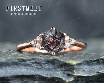 Vintage Black Rutilated Quartz Engagement Ring Vintage Black Rutilated Quartz Engagement Ring Vintage Black Rutilated Quartz Engagement Ring