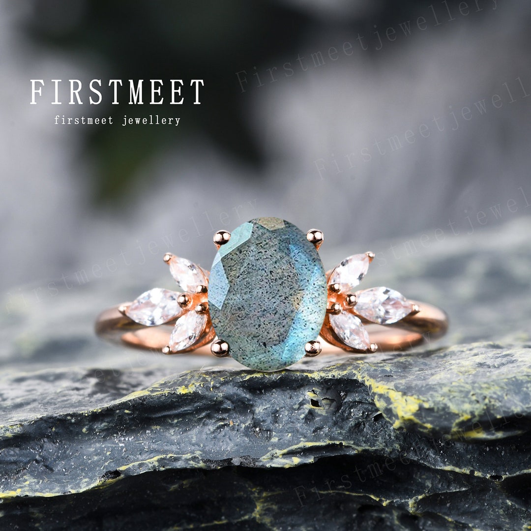 Bague de fiançailles vintage fleur de labradorite, bague de