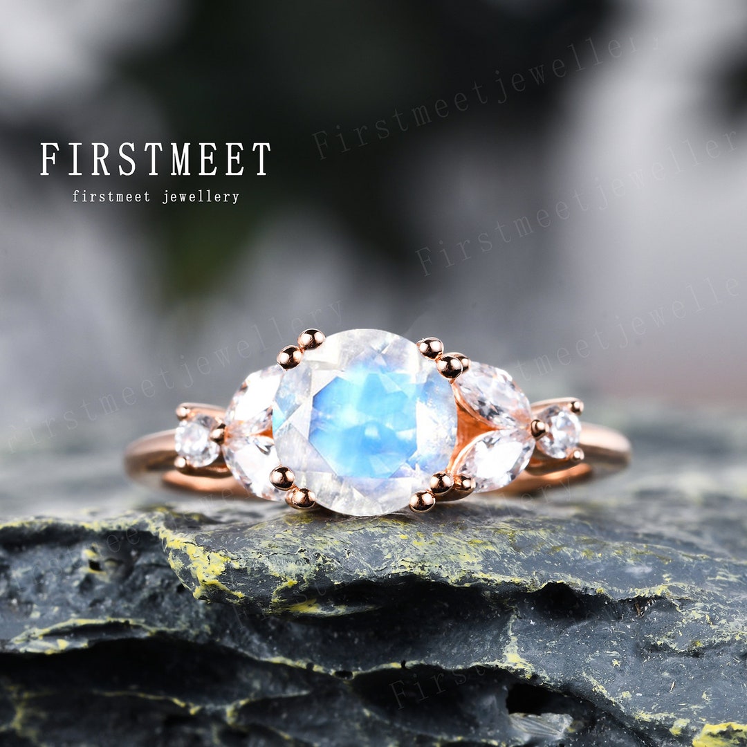 Moonstone Engagement Ring Rose Gold Vintage Moonstone Ring Art