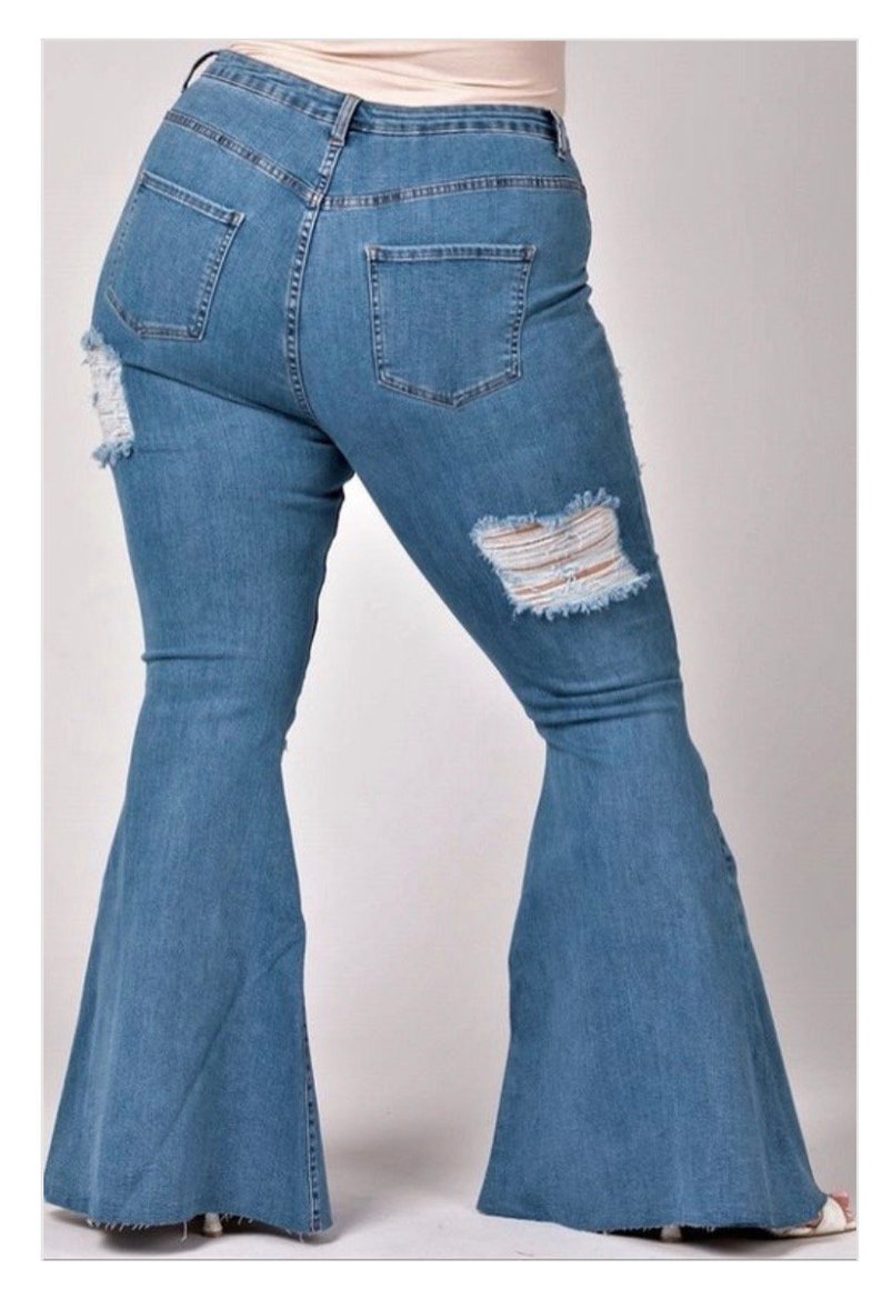 Women Flare Legged Bell Bottom Jeans Plus Size Etsy