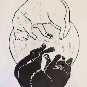 Linoleum print &#39;Du är min bästa vän&#39;