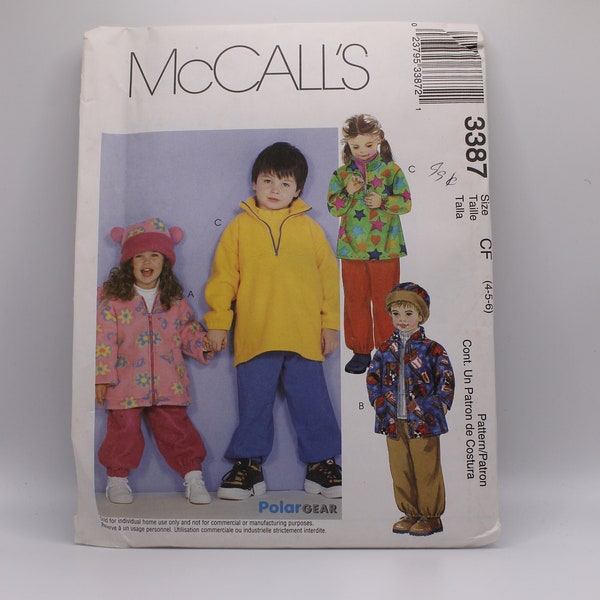 McCalls 3387, Kids Jackets, Pullover Tops, Pants and Hat Sewing Pattern UNCUT