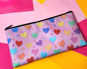 Candy Heart Pencil Pouch: Rainbow Heart Makeup Bag