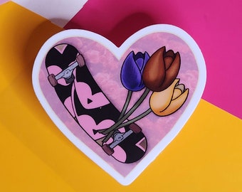 Skateboarder x Florist Heart Sticker | 2.5 In Waterproof Sticker | Weatherproof waterproof sticker | Die cut sticker