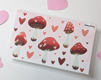 Love Mushroom Sticker Sheet | Cottagecore Heart Stickers