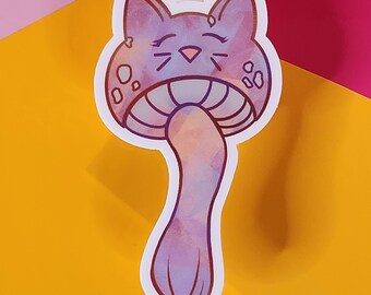 Pink Mushroom Cat Sticker | Weatherproof Die Cut (3 In)