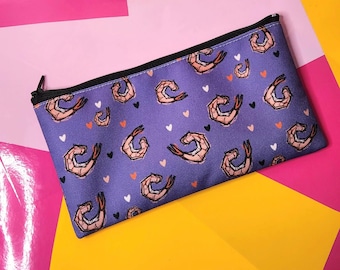 Shrimp Pencil Pouch: Funny Purple Hearts Makeup Bag