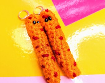 Crocheted Cheeto 3in Earrings