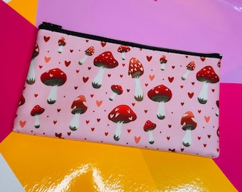 Cottagecore Mushroom Heart Pouch | Pink Makeup Bag