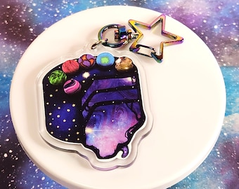 Space Cake Acrylic Keychain | Iridescent Star Clasp, Double Sided