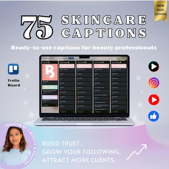 75+ Skincare Plug & Play Captions Trello Board|Engagement Booster Ideas|Skincare Ideas|Social Media Templates|Beauty Industry|Instagram