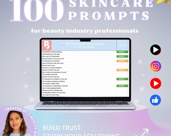 100 Trending Skincare Beauty Prompts |Engagement Booster|Caption Templates|Reels|Viral|Skincare Ideas|SocialMedia|Tiktok|Content Creation