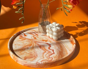 Handmade unique orange marble effect tray  | diameter 26.5cm | circular decorative plate | gift ideas | Mother’s Day gift  | home décor