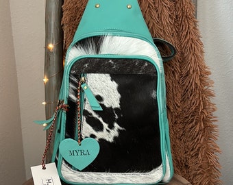 Myra turquoise and cowhide Vedona Valley Sling Bag. Vedona Valley Sling Bag – Myra USA main image 3