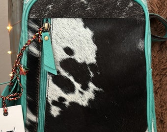 Myra turquoise and cowhide Vedona Valley Sling Bag. Myra Vedona Valley Sling Bag - Etsy main image 3