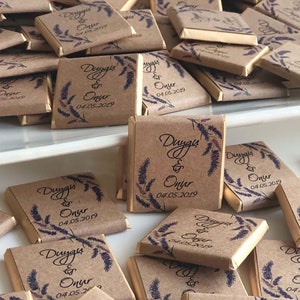 Bomboniere di nozze al cioccolato, bomboniere di nozze, cioccolato per nozze, cioccolato personalizzato, bomboniere rustiche, design alla lavanda, bomboniere alla lavanda