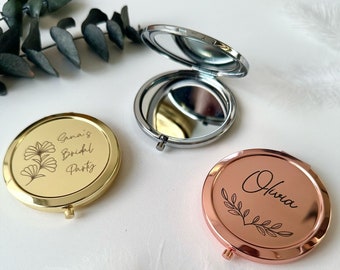 Personalized Compact Mirror, Wedding Favor for Guests, Customized Mirror, Favor for Bridesmaid, Engraved Mirror