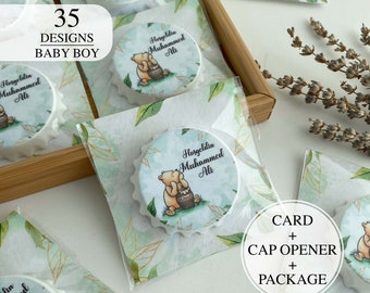 Customized Baby Shower Gift Magnet, Cap Opener, Birthday or Baptism Event, Baby Boy Favors