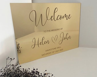 Wedding Sign, Mirror Engraved Wedding Welcome Sign, Welcome Sign, Luxury Wedding Decor, Gold, Silver, Acrylic