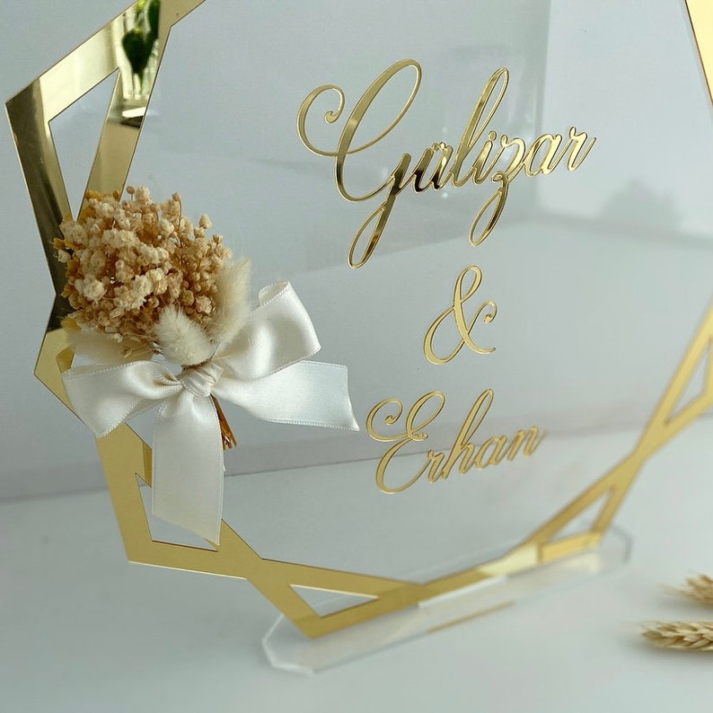 Table Signs, Wedding Table Decor, Engagement Table Decor, Plexiglass Name Decor, Name Display, Couple Name Display, Table Centrepieces image 3