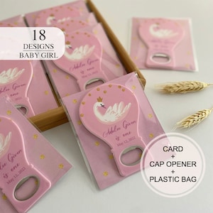 Customized Baby Shower Gift Magnet, Cap Opener, Birthday or Baptism Event, Swan Themes, Baby Girl, Baby Shower
