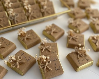 Chocolates rústicos para recuerdos de boda, dulces rústicos personalizados para ceremonias