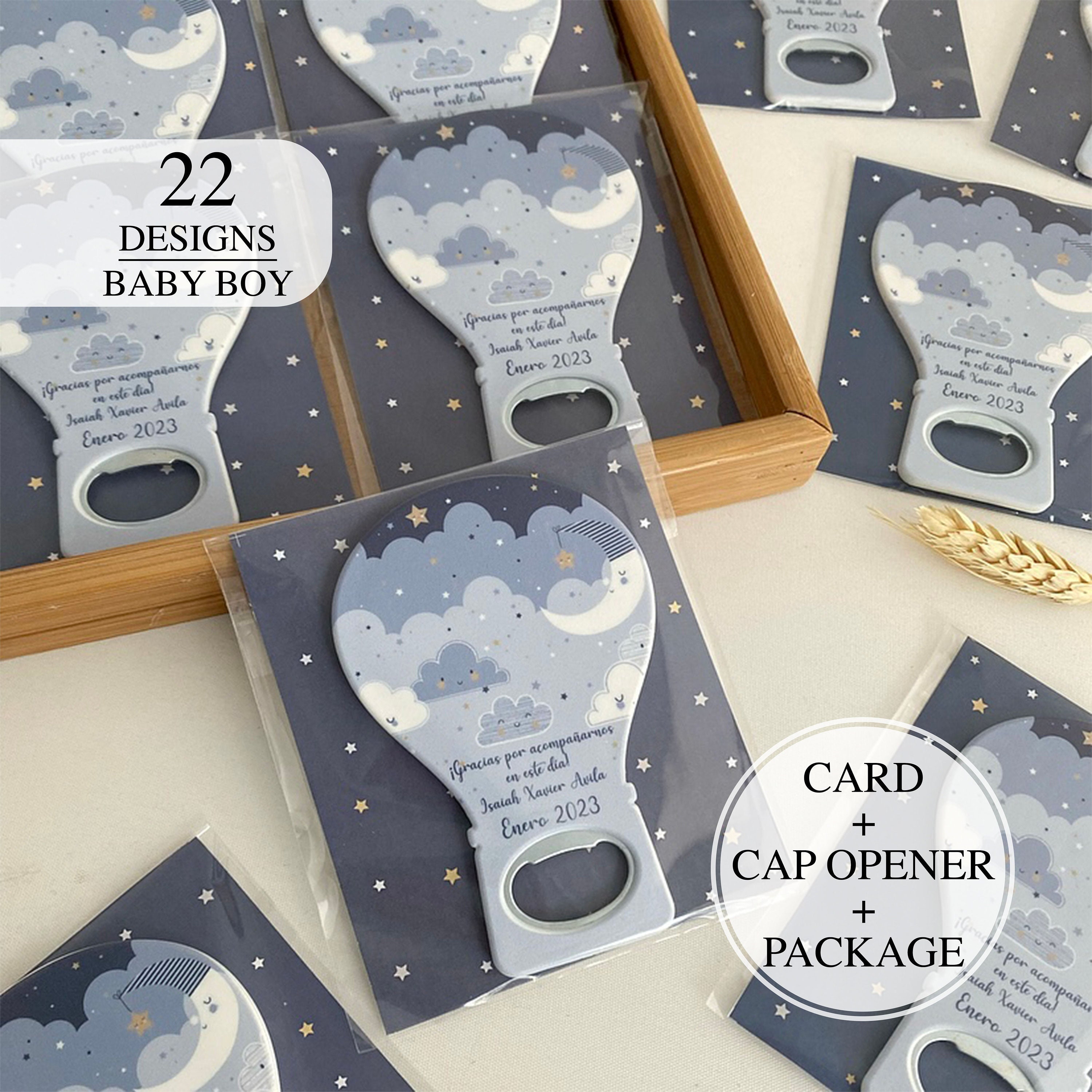 Customized Baby Shower Gift Magnet, Cap Opener, Birthday or Baptism Event, Baby Boy Favors, Baby Shower