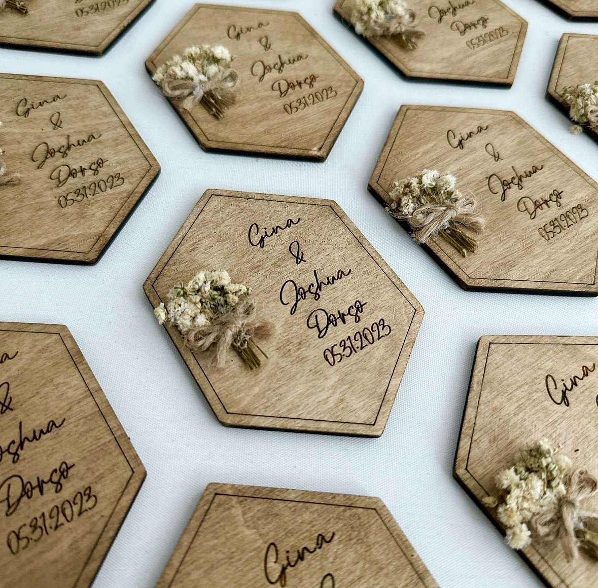 Wedding Favor, Wedding Magnet, Wooden Magnet, Flowers Magnet, Hexagon Wooden Magnet, Rustic Favors Magnet