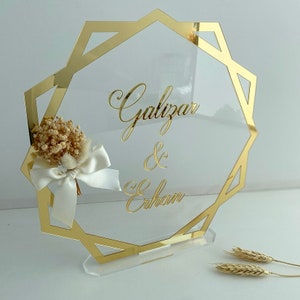 Table Signs, Wedding Table Decor, Engagement Table Decor, Plexiglass Name Decor, Name Display, Couple Name Display, Table Centrepieces image 1