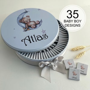 Chocolats pour bébé, boîte en métal de chocolats pour bébé, baby shower, baptême, anniversaire chocolats
