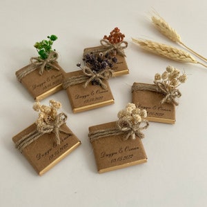Bomboniere di nozze al cioccolato, bomboniere di nozze, cioccolato di fidanzamento, cioccolato di nozze Kraft, cioccolato fiorito, bomboniere rustiche