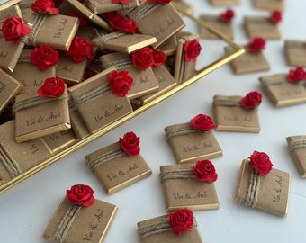 Wedding Favors Chocolate, Wedding Favors, Engagement Chocolate, Wedding Chocolate, Red Floral Chocolate