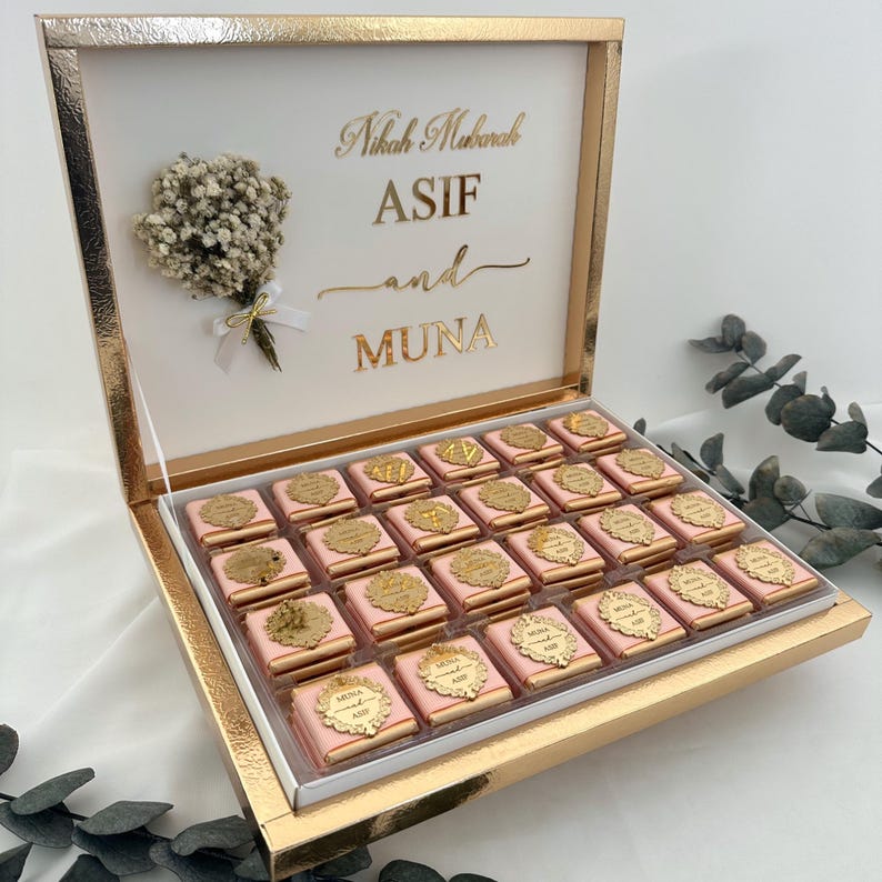 Nikah Zeremonie Gastgeschenke, Hochzeitsgeschenk, Verlobungsschokolade, Lachs Gastgeschenke Bild 1