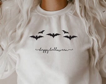Halloween Bat Sweatshirt, Happy Halloween Shirt, Halloween Sweater, Womens Halloween Sweatshirt, Cute Bat Shirt, Halloween Party Shirt