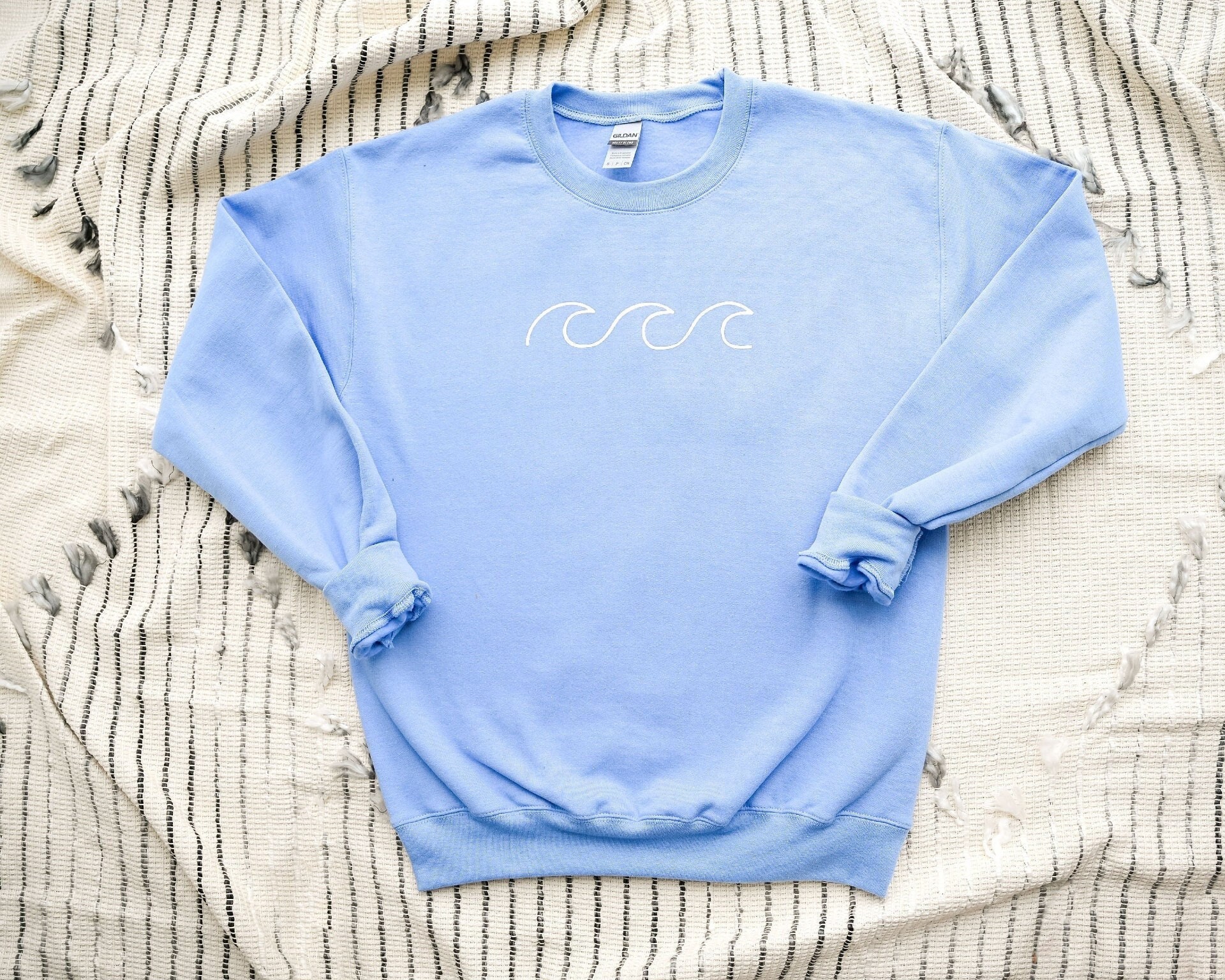 LuxeTeeShop Wave Sweatshirt Light Blue Sweatshirt Beachy Oversized Sweatshirt Womens Beach Tshirt Cute Oversized Shirts Surf Sweatshirt Beach Tee