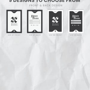 May include: Image showcasing four designs from a collection, each featuring a black and white color scheme. The designs include front and back options, with the text "Xdinary Heroes" and the phrase "9 Designs to Choose From". The Etsy shop name "JUTDWAEDESIGNS ON ETSY" is also visible.