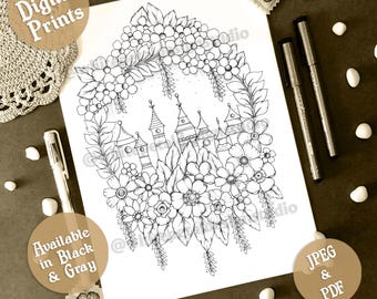 Blumengarten Malseite | Blumen Ausmalvorlage Erwachsene | Druckbare Kunst zur Entspannung & Achtsamkeit