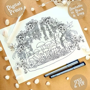 Mushroom Forest | Adult Coloring Pages | Set of 4 - Digital adult coloring pages, printable coloring pages