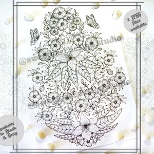 Página para colorir floral | Downloads para impressão e digitais | Desenhos para colorir para adultos | Preto e cinza 11,7&#39;&#39;x 8,3&#39;&#39;