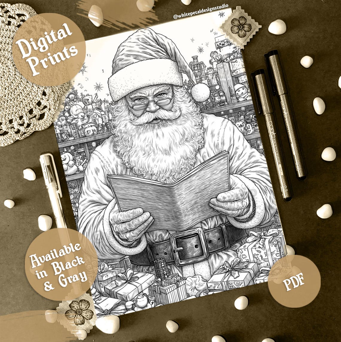 5 Christmas Santa Claus Colouring Pages Volume1 | Instant Digital ...