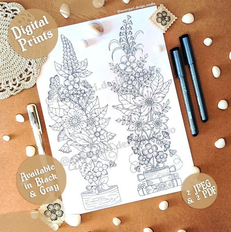 Floral Coloring Pages | Instant Digital Download - Etsy