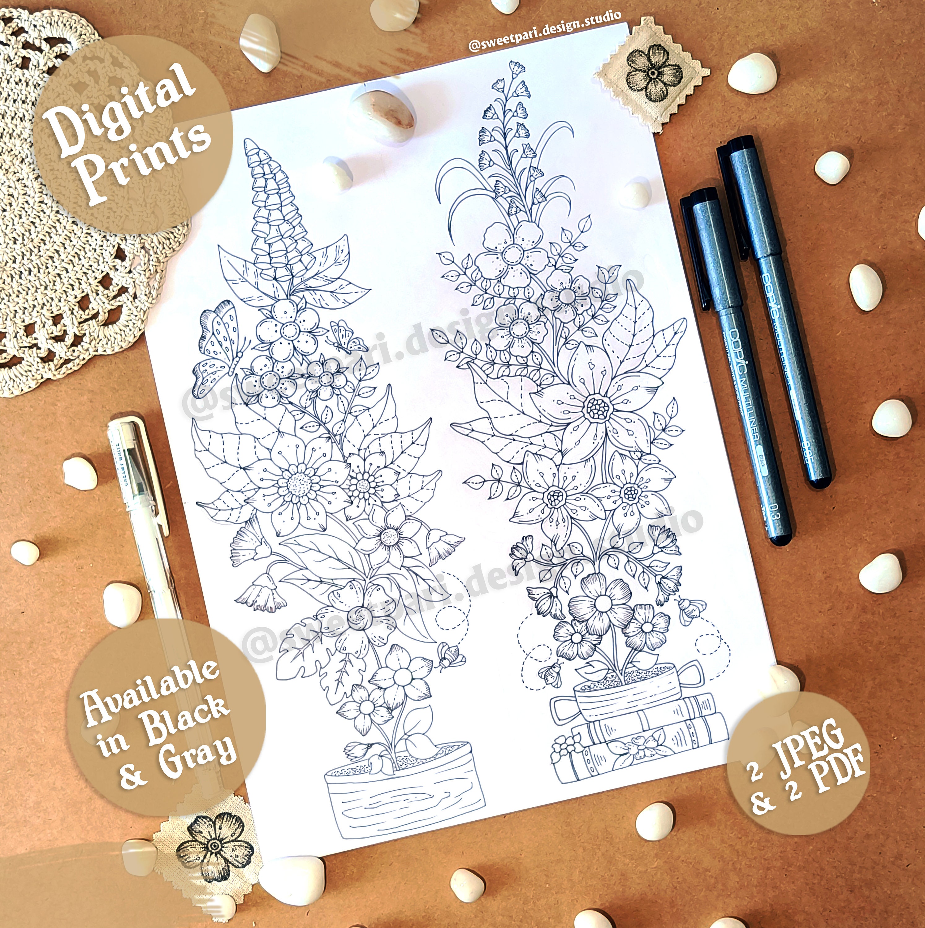 Floral Coloring Pages | Instant Digital Download - Etsy