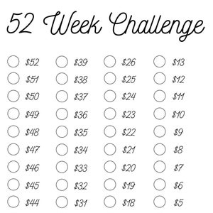 Minimalist 52 Week Savings Challenge BACKWARDS Etsy