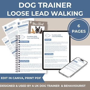 Loose Lead Walking Dog Training Guide: Editable PDF Forms (Canva Template)