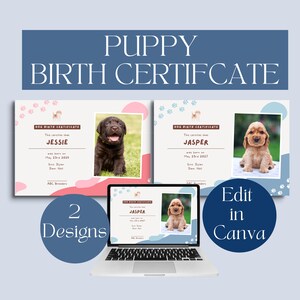 Geboorteakte puppy Nieuwe certificaatsjabloon puppy Certificaat hondenfokkers Download afdrukbare Instant Download Pet Business